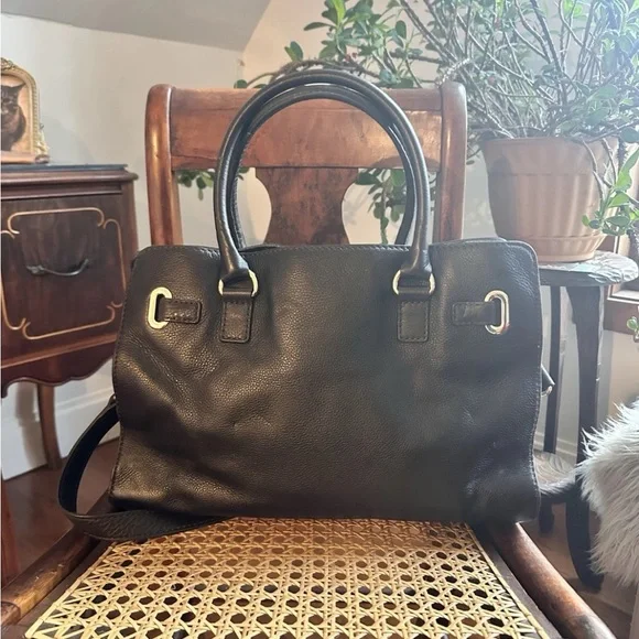 Michael Kors Hamilton Satchel Tote Bag Dark Brown Pebbled Leather Top Handle - Picture 6 of 11